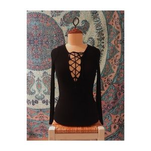 Black Ripped Lace up Top